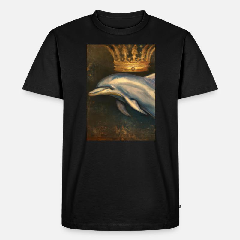 Delfin mit Krone - Männer Premium Bio T-Shirt - Schwarz