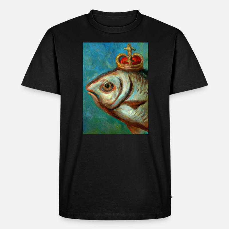 Fisch mit Krone - Männer Premium Bio T-Shirt - Schwarz