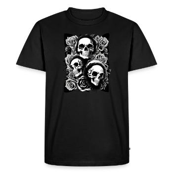 Crâne avec des Roses Fleurs d’horreur de crâne - T-shirt Premium bio Homme - noir - Devant - Nico (187cm)