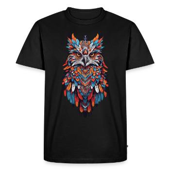 Hibou Mandala Animal chaman plume Design - T-shirt Premium bio Homme - noir - Devant - Nico (187cm)