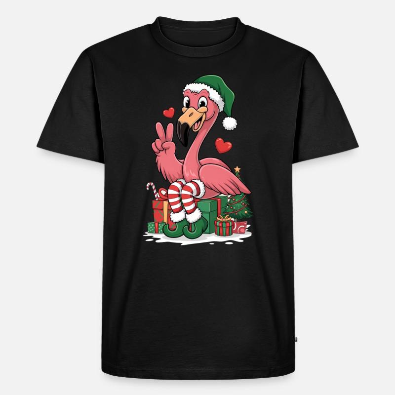 Flamingo Elfe Weihnachten - Männer Premium Bio T-Shirt - Schwarz