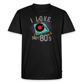I Love The 80's Turntable Gift - Men's Premium Organic T-Shirt - black - Front - Nico (187cm)