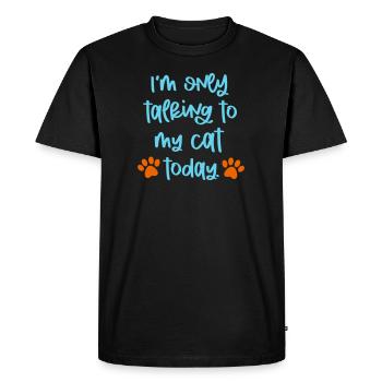 JE NE PARLE QU’À MON CHAT MIAULEMENT EN DISANT MOTIF - T-shirt Premium bio Homme - noir - Devant - Nico (187cm)