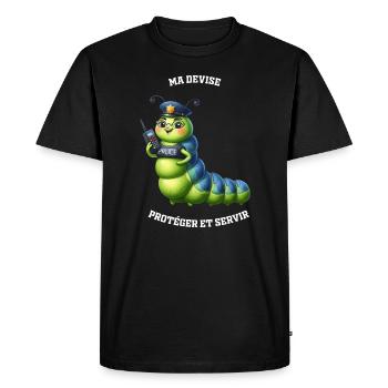 Chenille Policier protéger ..- Collection Métiers - T-shirt Premium bio Homme - noir - Devant - Nico (187cm)