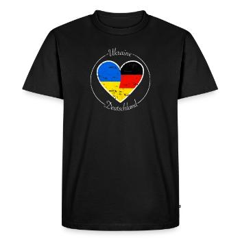 Logo du cœur de l’Ukraine et de l’Allemagne blanc - T-shirt Premium bio Homme - noir - Devant - Nico (187cm)
