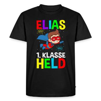Écolier Elias 1ère année Héros - T-shirt Premium bio Homme - noir - Devant - Nico (187cm)