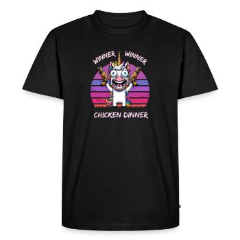 Gagnant Gagnant Dîner de poulet Licorne - T-shirt Premium bio Homme - noir - Devant - Nico (187cm)