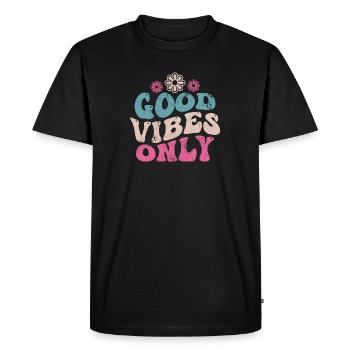 BONNES VIBRATIONS RÉTRO HIPPIE CHILL CADEAU DES ANNÉES 70 - T-shirt Premium bio Homme - noir - Devant - Nico (187cm)