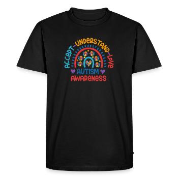 AUTIST AKZEPTIEREN LIEBEN VERSTEHEN BEWUSST SPRUCH - Männer Premium Bio T-Shirt - Schwarz - Vorne - Nico (187cm)