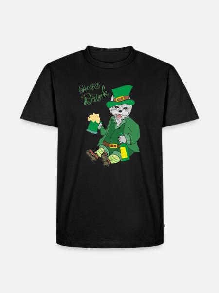 Chat, Boisson Heureuse - T-shirt Premium bio Homme - noir