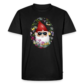 Nain de jardin avec masque incognito dans le jardin de fleurs - T-shirt Premium bio Homme - noir - Devant - Nico (187cm)