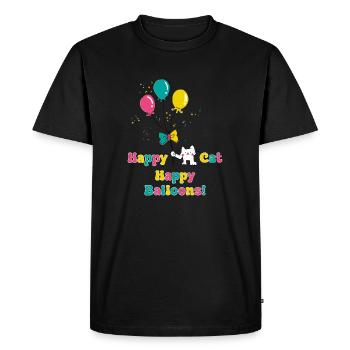 Chat heureux, baloons heureux - T-shirt Premium bio Homme - noir - Devant - Nico (187cm)