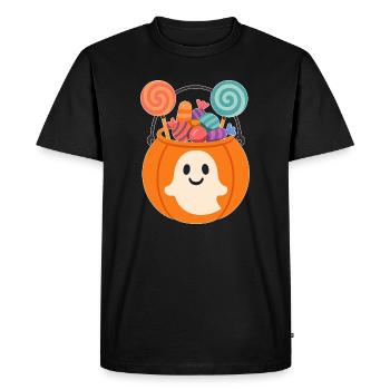 Pumpkin with candy and ghost motifs - Men's Premium Organic T-Shirt - black - Front - Nico (187cm)