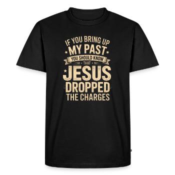 Jésus a retiré les charges - T-shirt Premium bio Homme - noir - Devant - Nico (187cm)
