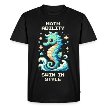 Capacité principale : Nager avec style | Hippocampe - T-shirt Premium bio Homme - noir - Devant - Nico (187cm)