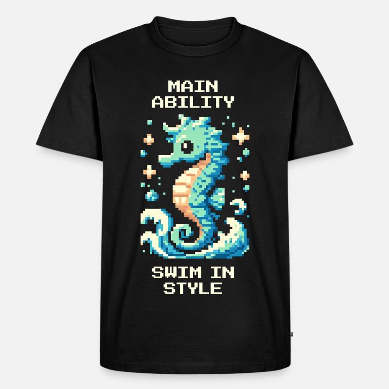 Hauptfähigkeit: stilvoll schwimmen | Seepferdchen - Männer Premium Bio T-Shirt - Schwarz