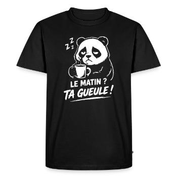 Le matin ? ta gueule ! panda humour café fatigué - T-shirt Premium bio Homme - noir - Devant - Nico (187cm)