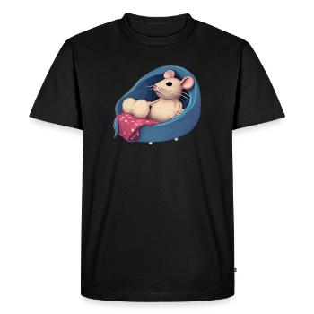 Dessin d’une souris mignonne allongée dans son lit - T-shirt Premium bio Homme - noir - Devant - Nico (187cm)
