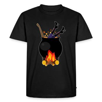 Witch in saucepan - Halloween cooking firewood - Men's Premium Organic T-Shirt - black - Front - Nico (187cm)
