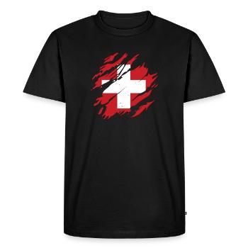 Switzerland Flag Cracks Scratches Scratch Marks CH - Men's Premium Organic T-Shirt - black - Front - Nico (187cm)