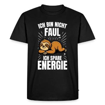 Sloth Saying - I Save Energy - Men's Premium Organic T-Shirt - black - Front - Nico (187cm)