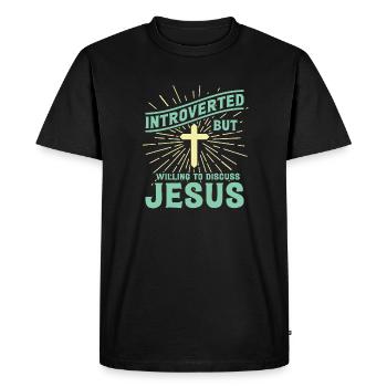 Introverted But Willing To Discuss Jesus - Funny - Men's Premium Organic T-Shirt - black - Front - Nico (187cm)