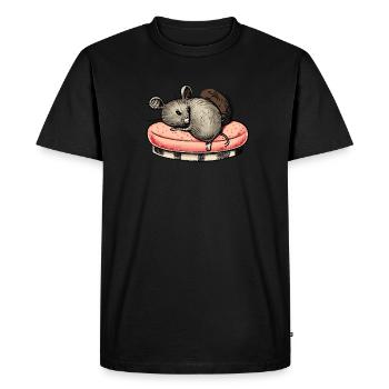 Dessin d’une souris mignonne allongée dans son lit - T-shirt Premium bio Homme - noir - Devant - Nico (187cm)