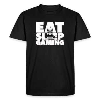 Manger. Dormir. Jeu. - Gamer disant avec chat - T-shirt Premium bio Homme - noir - Devant - Nico (187cm)