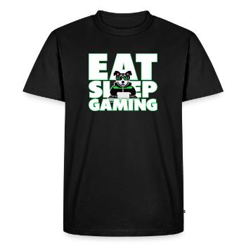 Manger. Dormir. Jeu. - Dicton de joueur avec chien - T-shirt Premium bio Homme - noir - Devant - Nico (187cm)