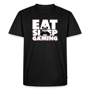 Manger. Dormir. Jeu. - Gamer disant avec panda - T-shirt Premium bio Homme - noir - Devant - Nico (187cm)