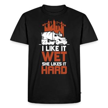 I Like It Wet She Likes It Hard Construction - Men's Premium Organic T-Shirt - black - Front - Nico (187cm)