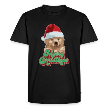 Cadeau de Noël Mignon Drôle de chien Chapeau de Père Noël Joyeux Noël - T-shirt Premium bio Homme - noir - Devant - Nico (187cm)