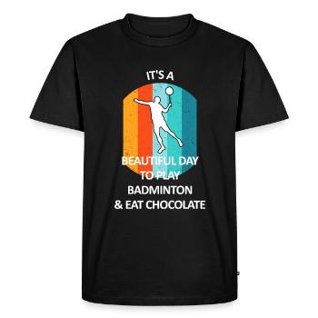 Badminton Badminton Badminton Player Chocolat - T-shirt Premium bio Homme - noir - Devant - Nico (187cm)