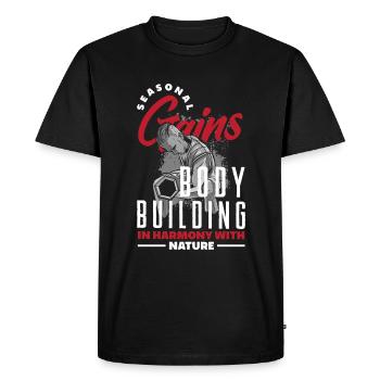Seasonal Gains Bodybuilding in Harmony with Nature - Men's Premium Organic T-Shirt - black - Front - Nico (187cm)