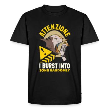 Attenzione J’éclate en chanson au hasard humour - T-shirt Premium bio Homme - noir - Devant - Nico (187cm)
