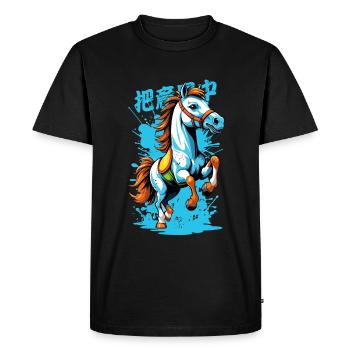 Cheval sauvage en coloré - T-shirt Premium bio Homme - noir - Devant - Nico (187cm)