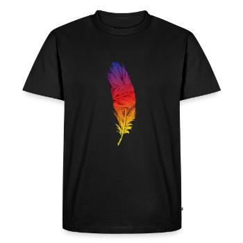 Colorful Peacock Feather T-Shirt - Men's Premium Organic T-Shirt - black - Front - Nico (187cm)