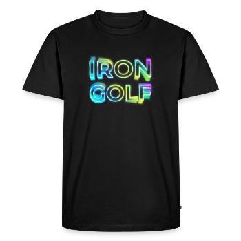 IRON GOLF 80s 90s NEON GOLFER RETRO SAYING MOTIFS - Men's Premium Organic T-Shirt - black - Front - Nico (187cm)