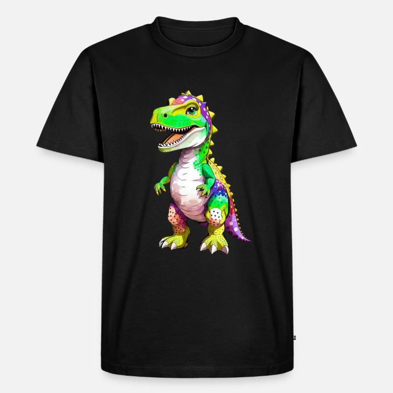 Regenbogen T-Rex Dinosaurier - Männer Premium Bio T-Shirt - Schwarz