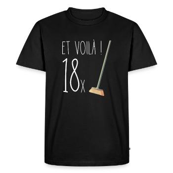 Et Voilà ! 18x Balais (Anniversaire 18 ans) - T-shirt Premium bio Homme - noir - Devant - Nico (187cm)
