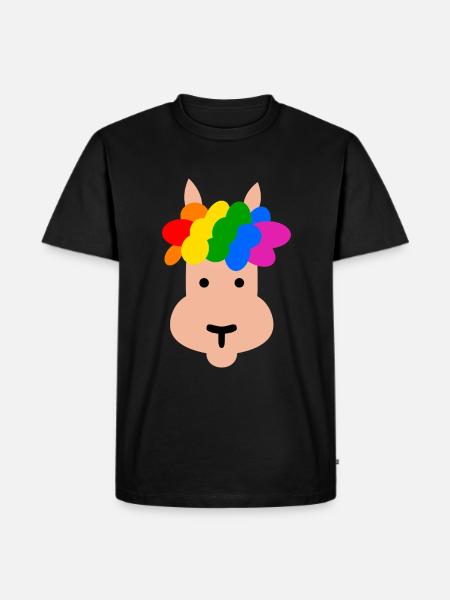 Llama with rainbow hairstyle - Men's Premium Organic T-Shirt - black