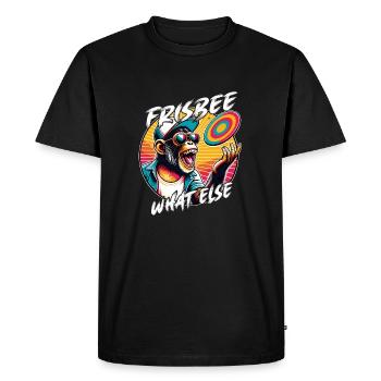 Chimpanzee with sunglasses, baseball cap and frisbee - Men's Premium Organic T-Shirt - black - Front - Nico (187cm)