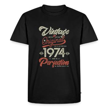 1974 anniversaire vintage Né 1974 - T-shirt Premium bio Homme - noir - Devant - Nico (187cm)