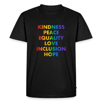 KINDNESS PEACE EQUALITY LOVE INCLUSION HOPE - Men's Premium Organic T-Shirt - black - Front - Nico (187cm)