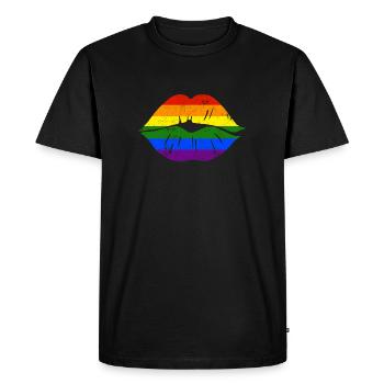 LÈVRE LÈVRE BAISER BAISER AMOUR MOTIF LGBT CADEAU - T-shirt Premium bio Homme - noir - Devant - Nico (187cm)