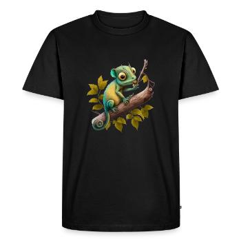 Caméléon vert | T-shirt - T-shirt Premium bio Homme - noir - Devant - Nico (187cm)