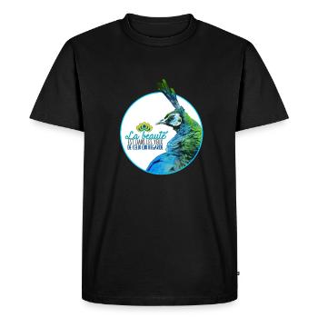Peacock - Men's Premium Organic T-Shirt - black - Front - Nico (187cm)