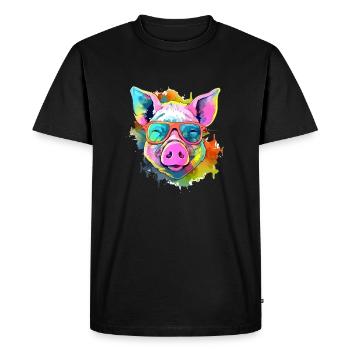 Ronan le cochon - T-shirt Premium bio Homme - noir - Devant - Nico (187cm)
