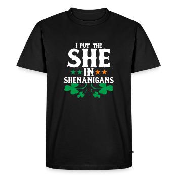 I Put The She In Shenanigans - Men's Premium Organic T-Shirt - black - Front - Nico (187cm)