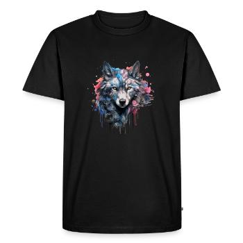 Wolf Design Tête de loup aux couleurs vives Wolf Pack - T-shirt Premium bio Homme - noir - Devant - Nico (187cm)